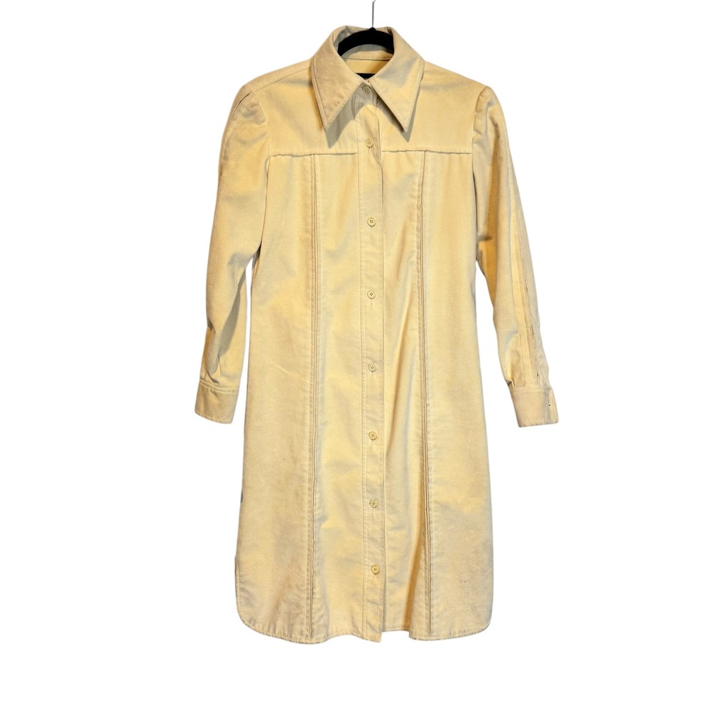 Vtg Sincerely‎ Gidding Jenny Faux Suede Pintuck Shirt Dress Cream 70s Size S-M